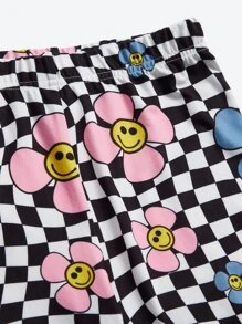 Khrim Reaper Artist Girlcore Tween Girl Cartoon Graphic Tee & Checkered Print Leggings,Clothes,For Summer, Cotton - White - View 7