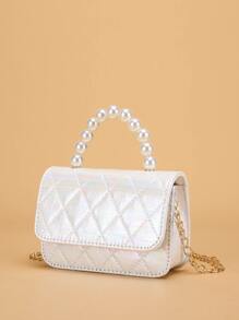 兒童公主風珍珠手拿包,時尚手袋,可愛的方形造型 - 白色 - 查看 1