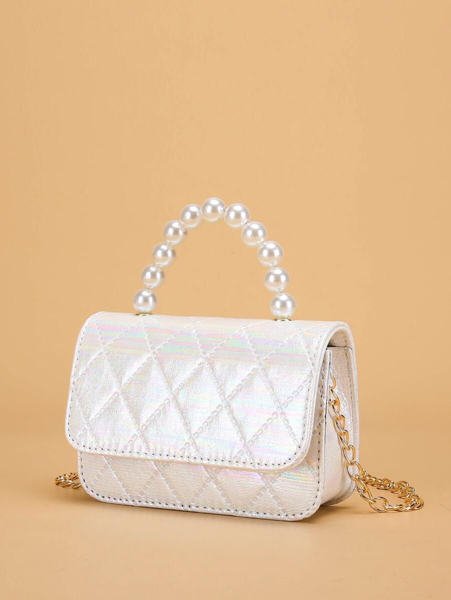 兒童公主風珍珠手拿包,時尚手袋,可愛的方形造型 - 白色 - 查看 1