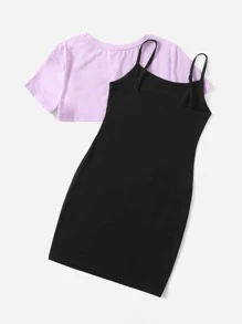 SHEIN Bộ hai mảnh Gái Hoạt hình Ăn mặc đẹp - Màu Lilac Tím - Xem 2