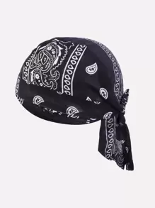 佩斯利印花頭巾帽 - 黑色 - 查看 1