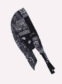 佩斯利印花頭巾帽 - 黑色 - 查看 3