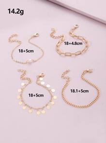 4pcs/Set Metallic Charm Bracelets, Random Shaped Pendant Quantity By Length, For Lady - Yellow Gold - View 4