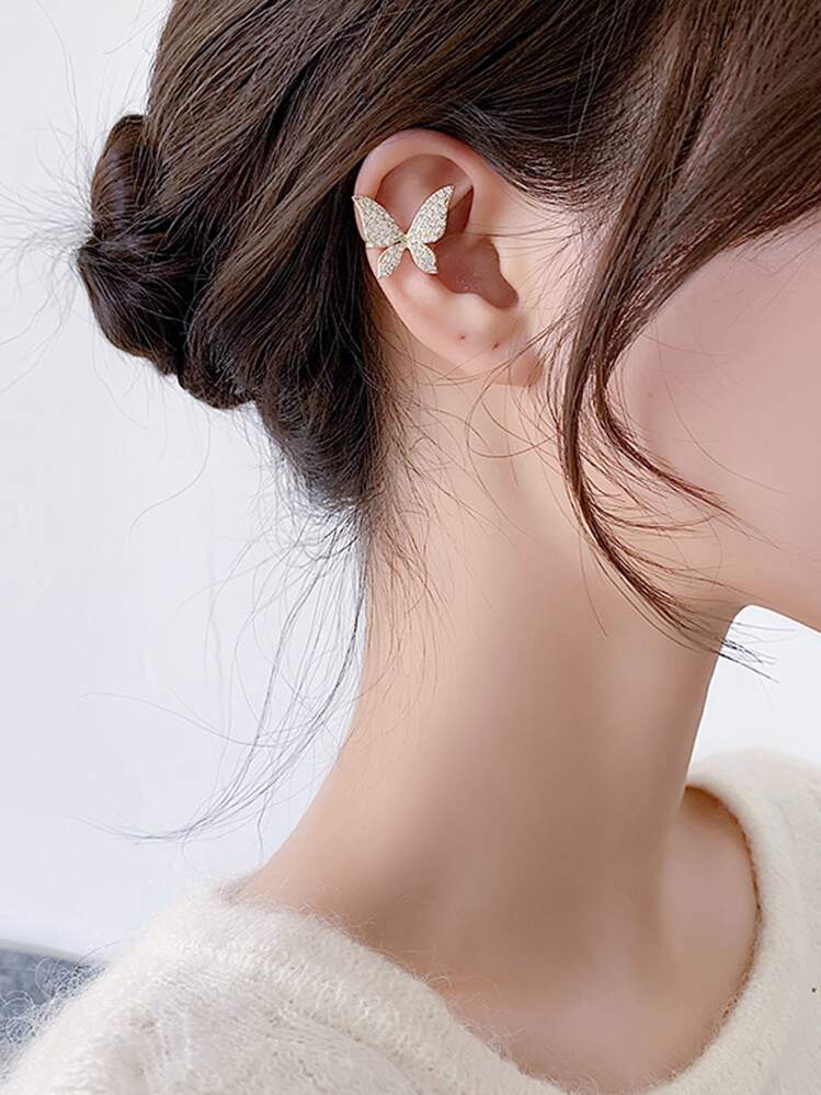 1入組水鑽蝴蝶裝飾耳夾 - 金黃色 - 查看 2