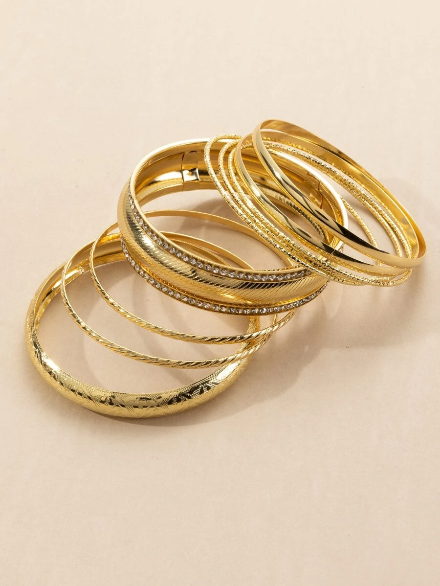 NAIZHU 9 piezas Brazalete decorado con rhinestones - Amarillo Oro - Ver 1