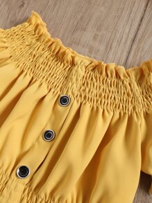 SHEIN 小女童木耳褶皺邊打褶上衣和印花短褲 - 彩色 - 查看 3