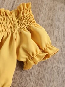 SHEIN 小女童木耳褶皺邊打褶上衣和印花短褲 - 彩色 - 查看 5