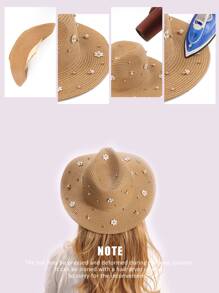 花朵裝飾草編帽 - 卡其色 - 查看 4