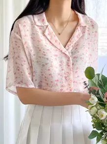 DAZY Ditsy Floral Drop Shoulder Blouse - Pink - View 1