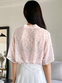 DAZY Ditsy Floral Drop Shoulder Blouse - Pink - View 2