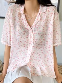 DAZY Ditsy Floral Drop Shoulder Blouse - Pink - View 3