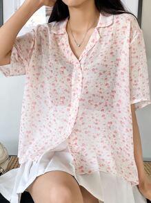 DAZY Ditsy Floral Drop Shoulder Blouse - Pink - View 4