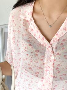 DAZY Ditsy Floral Drop Shoulder Blouse - Pink - View 6