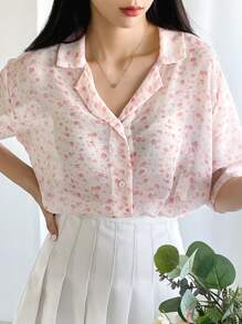DAZY Ditsy Floral Drop Shoulder Blouse - Pink - View 9