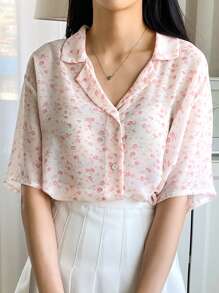 DAZY Ditsy Floral Drop Shoulder Blouse - Pink - View 8