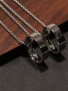 2pcs Men Gesture Pattern Ring Charm Necklace - Silver - View 1
