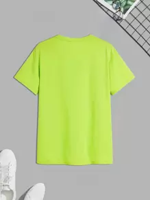 Manfinity Hypemode Hombres Camiseta con estampado de cara de dibujos animados - Verde Lima - Ver 2