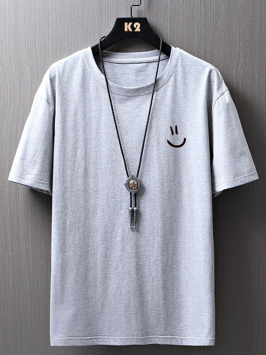 Manfinity Hypemode Men Cartoon Face Print Tee - Light Grey - View 1