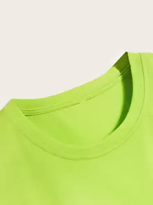 Manfinity Hypemode Hombres Camiseta con estampado de cara de dibujos animados - Verde Lima - Ver 3