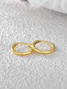 極簡風格圓耳環 - 金黃色 - 查看 1