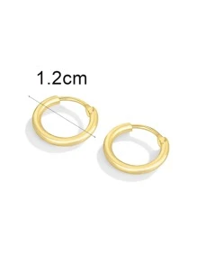極簡風格圓耳環 - 金黃色 - 查看 3