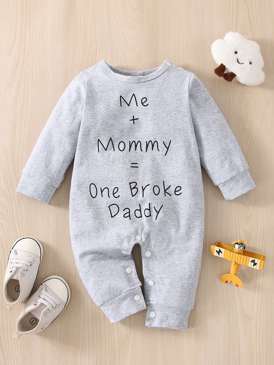 Đứa bé trai Đồ họa Khẩu hiệu Áo liền quần - Xám - Xem 1