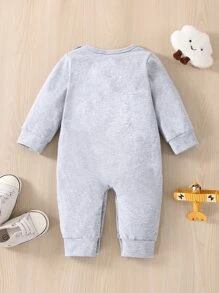 Đứa bé trai Đồ họa Khẩu hiệu Áo liền quần - Xám - Xem 2