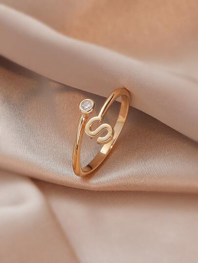 Letter & Cubic Zirconia Decor Ring