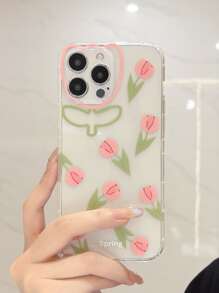 Flower Print Clear Phone Case - Multicolor - View 1
