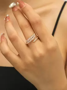 1pc Zirconia Double Row Open Ring, Suitable For Daily Wear - Yellow Gold - View 2