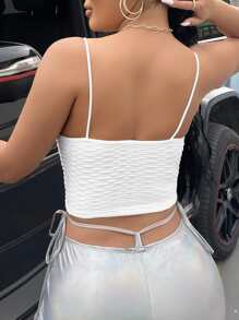 SHEIN SXY 素色紋理質感吊帶短上衣 - 白色 - 查看 2