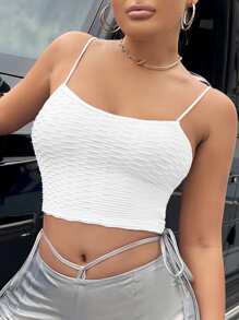 SHEIN SXY 素色紋理質感吊帶短上衣 - 白色 - 查看 3