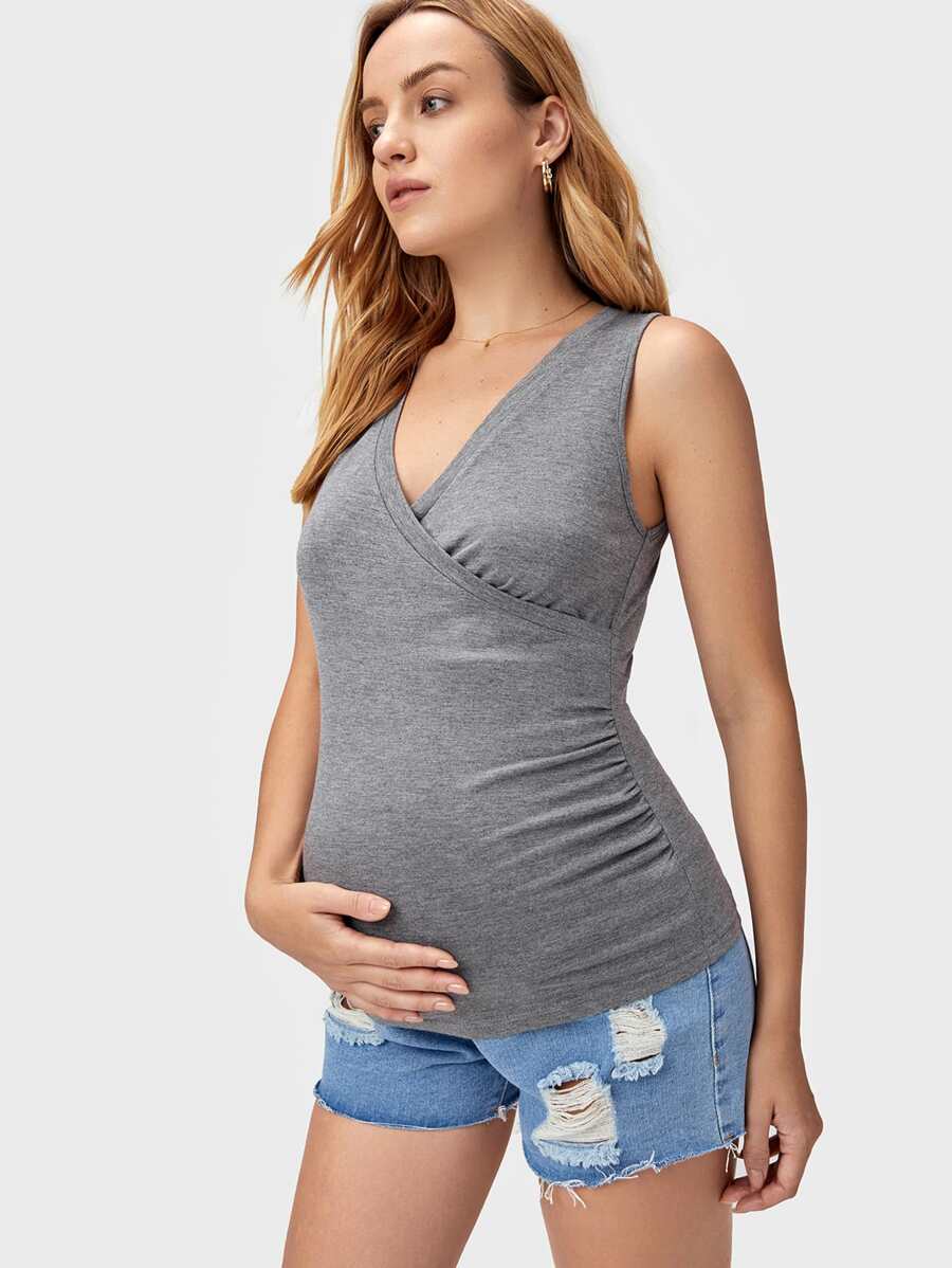 SHEIN Maternity Solid Nursing Tank Top - Grey - View 1