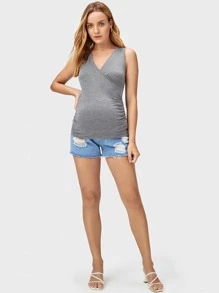 SHEIN Maternity Solid Nursing Tank Top - Grey - View 3