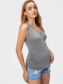 SHEIN Maternity Solid Nursing Tank Top - Grey - View 4