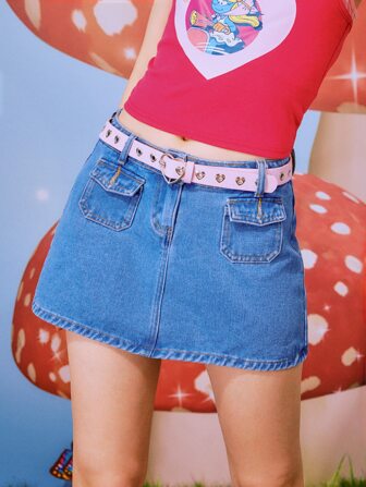 Short en jean unicolore à double poches (sans ceinture)