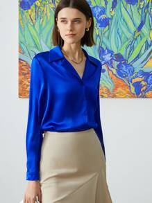 MOTF PREMIUM 100% SILK STRAIGHT SHIRT - Royal Blue - View 4