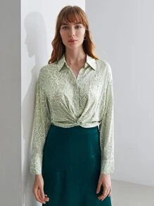 MOTF PREMIUM SILK PRINTED CROPPED TOP - Mint Green - View 4