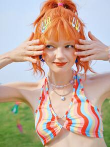 ROMWE 波浪條紋繞頸短上衣 - 彩色 - 查看 2