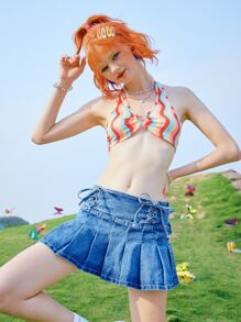 ROMWE 波浪條紋繞頸短上衣 - 彩色 - 查看 4