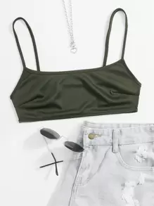 SHEIN ICON Solid Backless Cami Top - Army Green - View 1