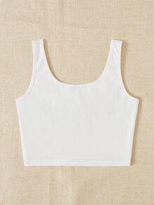 SHEIN EZwear Letter & Floral Print Crop Tank Top - White - View 2