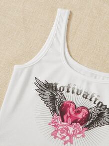 SHEIN EZwear Letter & Floral Print Crop Tank Top - White - View 4