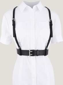 1入組女士矩形扣飾時尚背帶式腰帶日常裝飾 - 黑色 - 查看 1