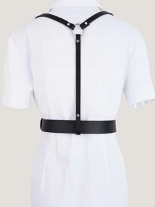 1入組女士矩形扣飾時尚背帶式腰帶日常裝飾 - 黑色 - 查看 2