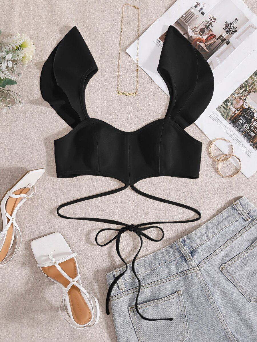 Breezaya Top corto de cintura con cordón - Negro - Ver 1