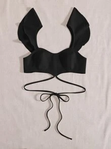 Breezaya Top corto de cintura con cordón - Negro - Ver 5