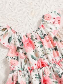 SHEIN Baby Floral Print Ruffle Trim Dress - Multicolor - View 3