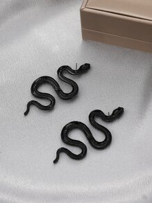 1pair Punk Vintage Exaggerated 3d Metallic Animal Snake Shaped Earrings For Women, Suitable For Party Wear - Black - View 2