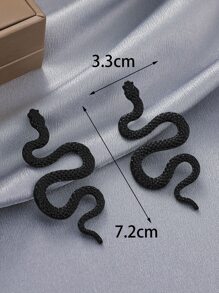 1pair Punk Vintage Exaggerated 3d Metallic Animal Snake Shaped Earrings For Women, Suitable For Party Wear - Black - View 3
